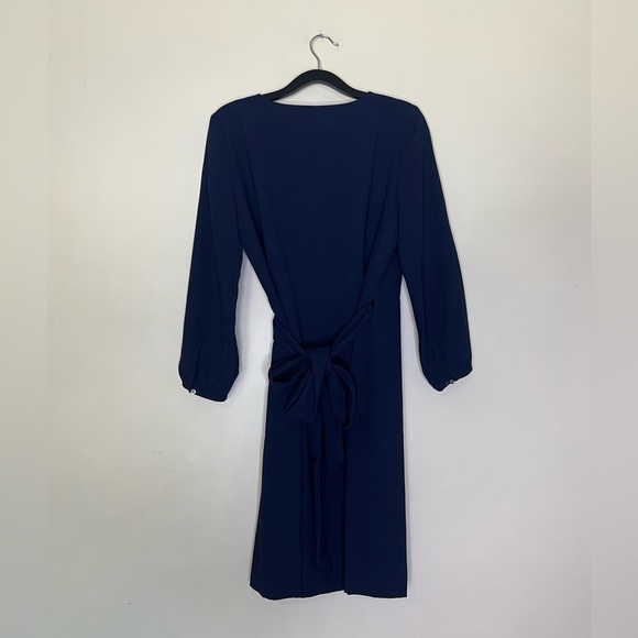 J. Crew Navy Blue 3/4 Sleeve Wrap Dress | 365 Crepe, Size 2 Like New - Picture 8 of 12